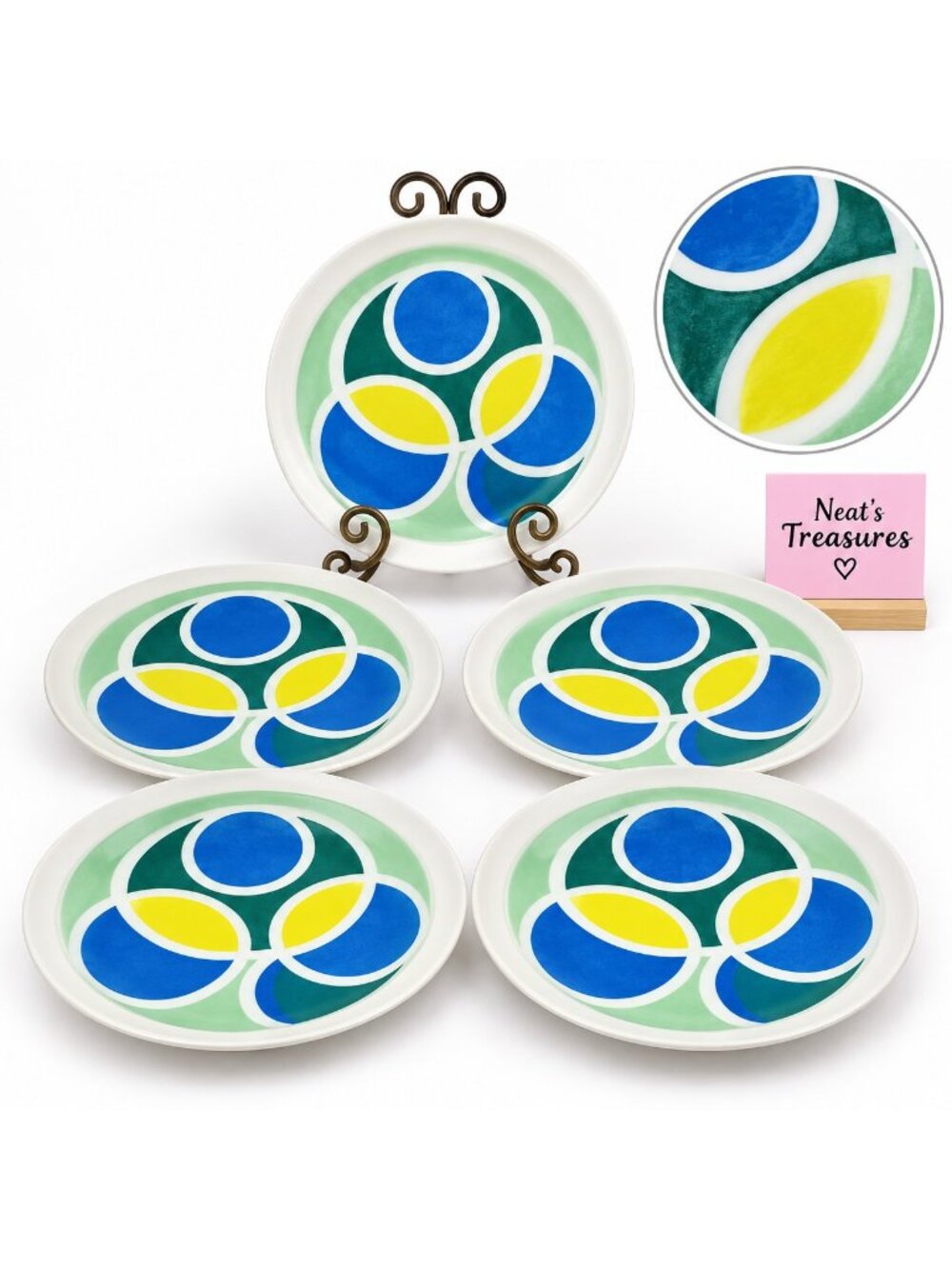 70s Noritake WAIKIKI Younger Image Hawaiian Holidays Circles Dinner Plates Set 5